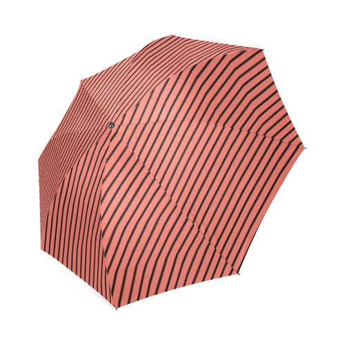 Peach Echo and Black Diagonal Stripe Foldable Umbrella (Model U01)