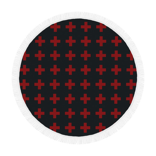 Punk Rock style Red Crosses Pattern design Circular Beach Shawl 59"x 59"