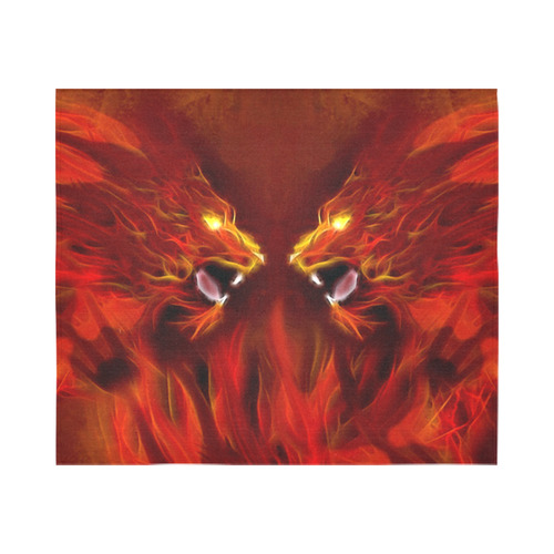 Fire Head Lions in Love ;-) Cotton Linen Wall Tapestry 60"x 51"