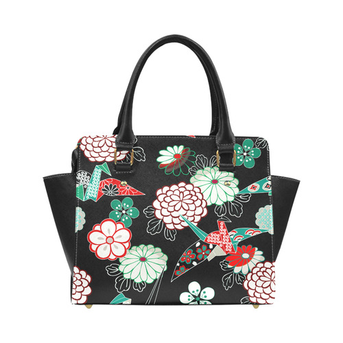 Japanese Origami Floral Kimono Pattern Classic Shoulder Handbag (Model 1653) | ID: D1241007