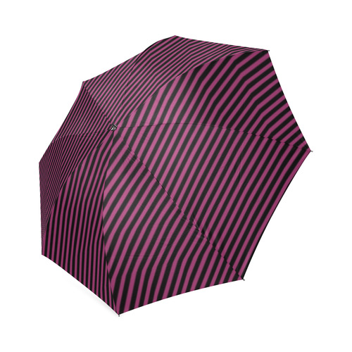 Festival Fuchsia and Black Diagonal Stripe Foldable Umbrella (Model U01)