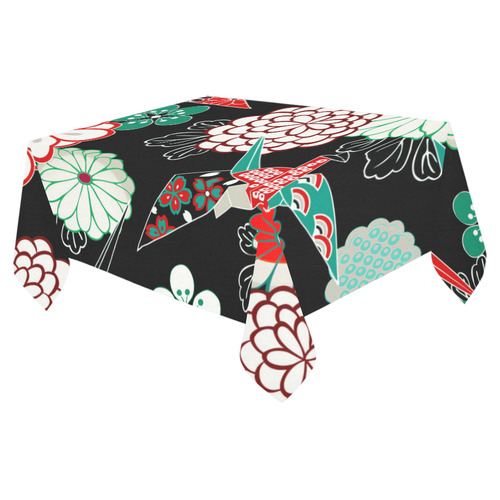 Japanese Origami Floral Kimono Pattern Cotton Linen Tablecloth 52"x 70"