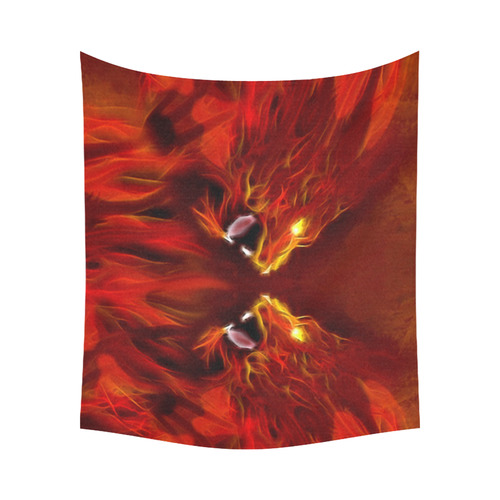 Fire Head Lions in Love ;-) Cotton Linen Wall Tapestry 60"x 51"