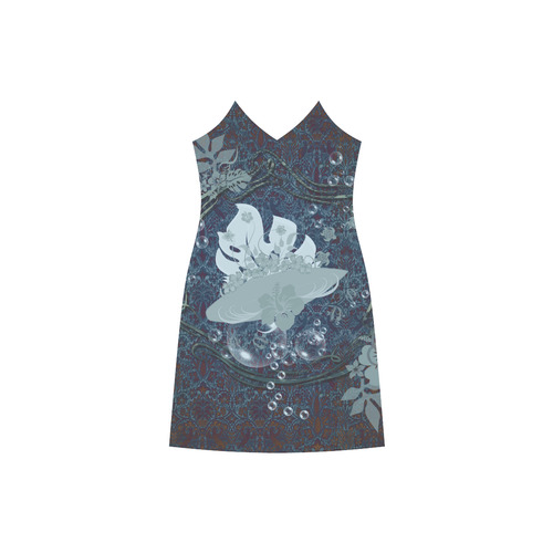 Sport surfboard and flowers V-Neck Open Fork Long Dress(Model D18)