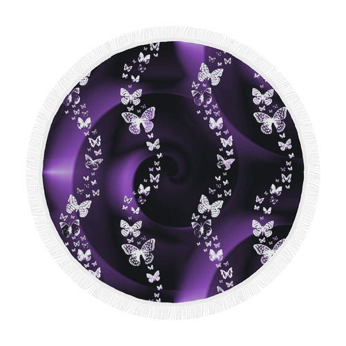 Purple Butterfly Swirl Circular Beach Shawl 59"x 59"