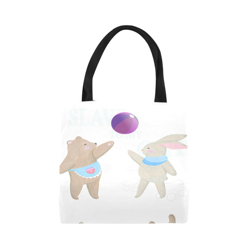 Cute Bear and Rabbit Playing with a Funny Ball Canvas Tote Bag (Model 1657)