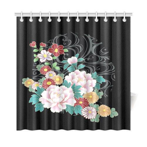 Chrysanthemum Peony Vintage Floral Kimono Pattern Shower Curtain 72"x72"