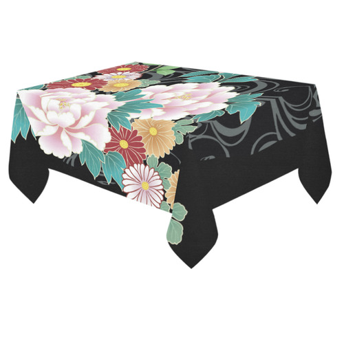 Chrysanthemum Peony Vintage Floral Kimono Pattern Cotton Linen Tablecloth 60"x 84"