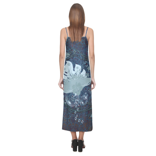 Sport surfboard and flowers V-Neck Open Fork Long Dress(Model D18)