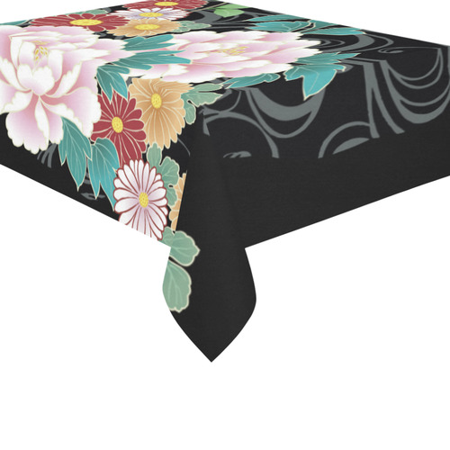 Chrysanthemum Peony Vintage Floral Kimono Pattern Cotton Linen Tablecloth 60"x 84"