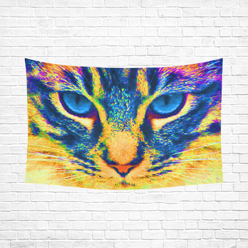 Kitten With Blue Eyes Cotton Linen Wall Tapestry 90"x 60"