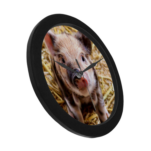 Photography - LITTLE CUTE SPOTTED PIGLET Circular Plastic Wall clock