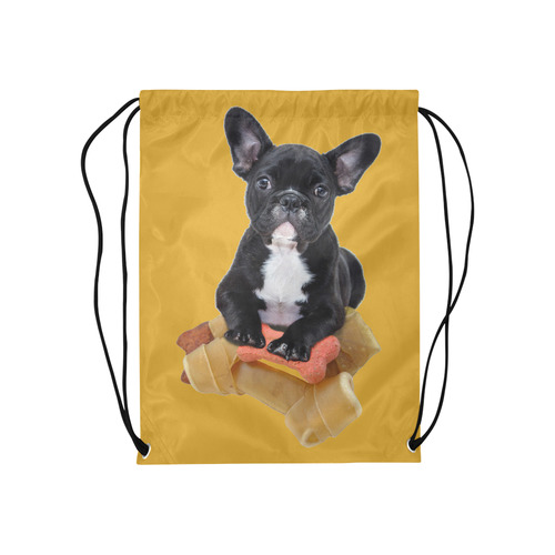 Cute Bulldog Puppy Medium Drawstring Bag Model 1604 (Twin Sides) 13.8"(W) * 18.1"(H)