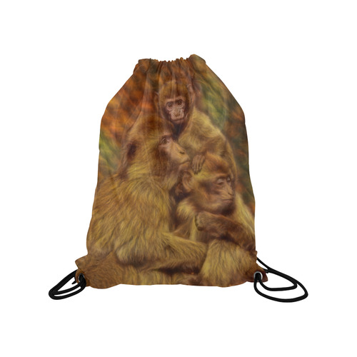 Cute Monkey Family Cuddles Medium Drawstring Bag Model 1604 (Twin Sides) 13.8"(W) * 18.1"(H)