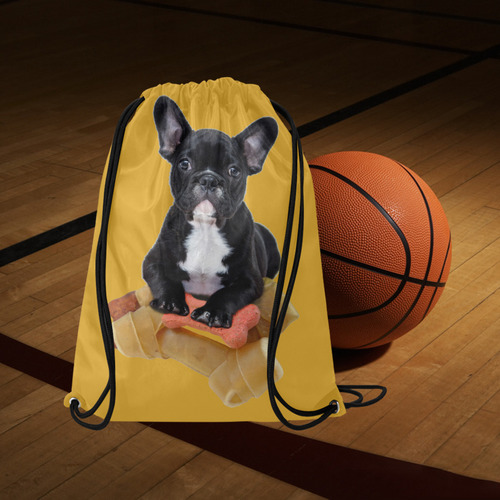 Cute Bulldog Puppy Medium Drawstring Bag Model 1604 (Twin Sides) 13.8"(W) * 18.1"(H)