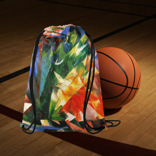 Birds by Franz Marc Medium Drawstring Bag Model 1604 (Twin Sides) 13.8"(W) * 18.1"(H)