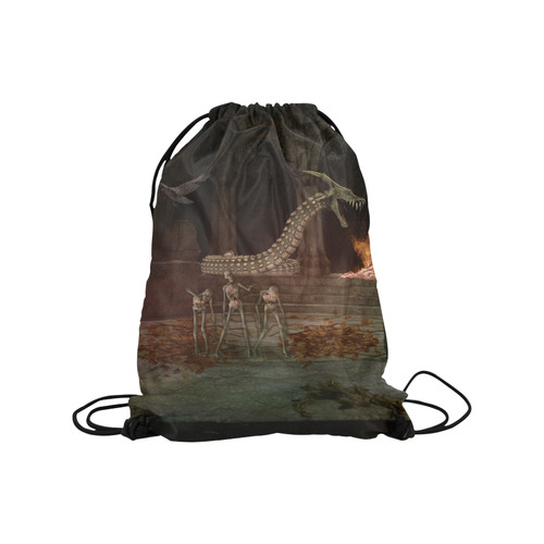 Dragon meets his Zombie Friends Medium Drawstring Bag Model 1604 (Twin Sides) 13.8"(W) * 18.1"(H)