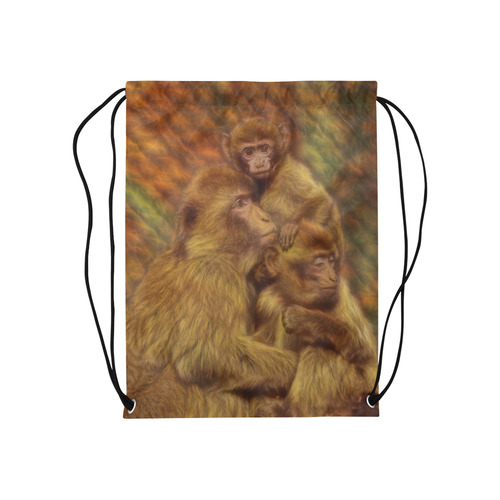 Cute Monkey Family Cuddles Medium Drawstring Bag Model 1604 (Twin Sides) 13.8"(W) * 18.1"(H)