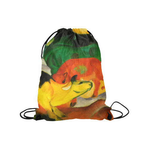 Red Yellow Green Cows by Franz Marc Medium Drawstring Bag Model 1604 (Twin Sides) 13.8"(W) * 18.1"(H)