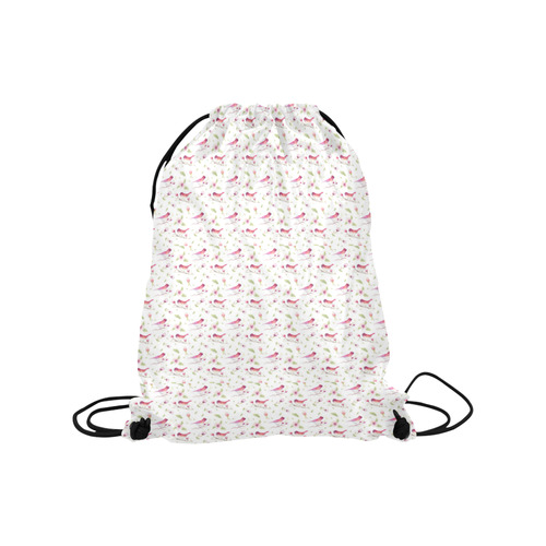 Lovely Pattern with Birds and Flowers Medium Drawstring Bag Model 1604 (Twin Sides) 13.8"(W) * 18.1"(H)
