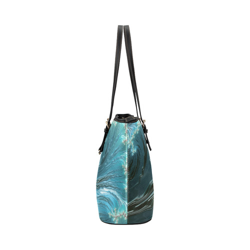 Big Wave Fine Fractal Ocean Wave Leather Tote Bag/Small (Model 1651)