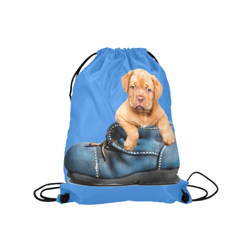 Lovely Puppy in a Blue Shoe Medium Drawstring Bag Model 1604 (Twin Sides) 13.8"(W) * 18.1"(H)
