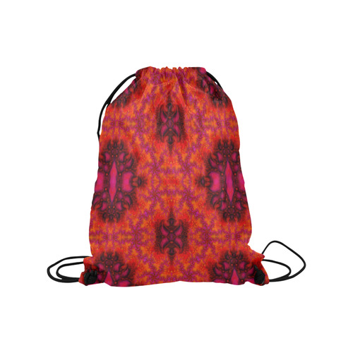Orange Pink Fractal Pattern Medium Drawstring Bag Model 1604 (Twin Sides) 13.8"(W) * 18.1"(H)