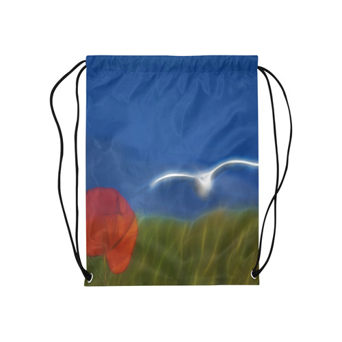 Wonderfull Summer with Seagull and Poppy Medium Drawstring Bag Model 1604 (Twin Sides) 13.8"(W) * 18.1"(H)