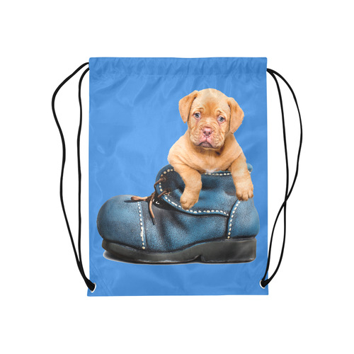 Lovely Puppy in a Blue Shoe Medium Drawstring Bag Model 1604 (Twin Sides) 13.8"(W) * 18.1"(H)
