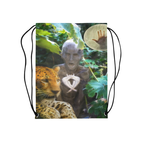 Shamans Journey with Drum Panther and Totem Medium Drawstring Bag Model 1604 (Twin Sides) 13.8"(W) * 18.1"(H)