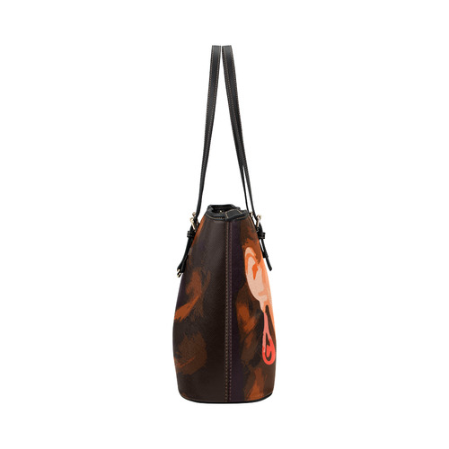 Beautiful Woman Portrait Leather Tote Bag/Large (Model 1651)