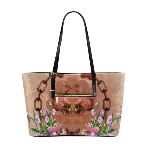 Awesome skulls with flowres Euramerican Tote Bag/Large (Model 1656)