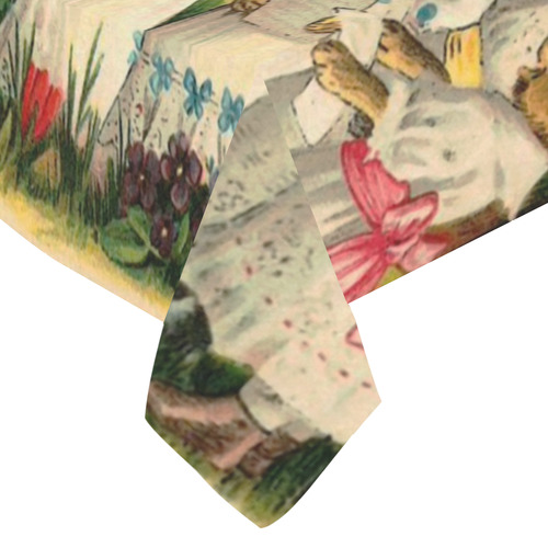 Happy Easter Vintage German Bunny Chorus Cotton Linen Tablecloth 60"x 84"