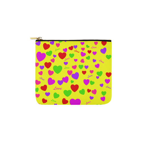 Love And Hearts Yellow Carry-All Pouch 6''x5''