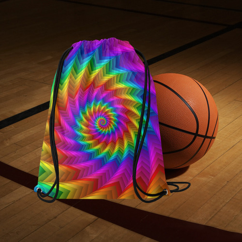 Psychedelic Rainbow Spiral Large Drawstring Bag Model 1604 (Twin Sides)  16.5"(W) * 19.3"(H)