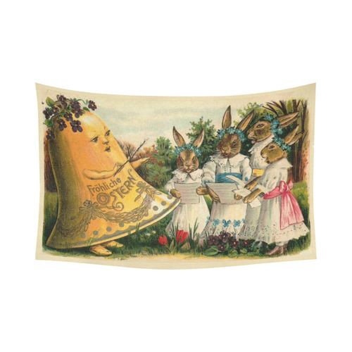 Happy Easter Vintage German Bunny Chorus Cotton Linen Wall Tapestry 90"x 60"