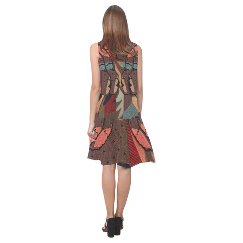 African tapestry D Sleeveless Splicing Shift Dress(Model D17)