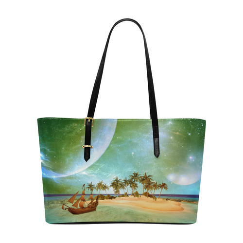 Wonderful seascape with island and ship Euramerican Tote Bag/Large (Model 1656)