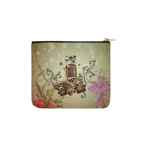 Music, microphone with cute bird Carry-All Pouch 6''x5''