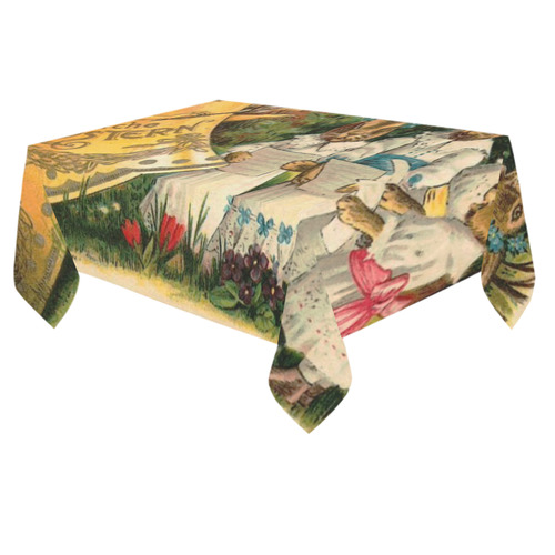 Happy Easter Vintage German Bunny Chorus Cotton Linen Tablecloth 60"x 84"