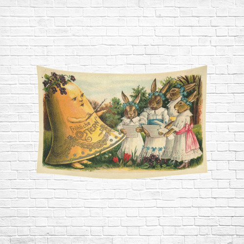 Happy Easter Vintage German Bunny Chorus Cotton Linen Wall Tapestry 60"x 40"