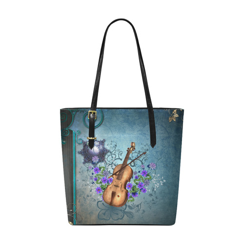 Violin with violin bow and flowers Euramerican Tote Bag/Small (Model 1655)
