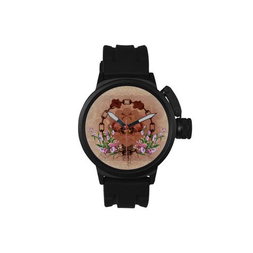 Awesome skulls with flowres Men's Sports Watch(Model 309)