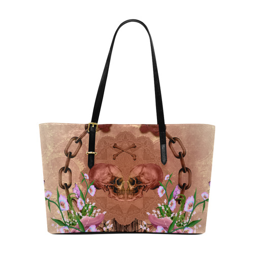 Awesome skulls with flowres Euramerican Tote Bag/Large (Model 1656)