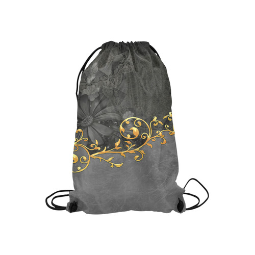 Vintage design in grey and gold Small Drawstring Bag Model 1604 (Twin Sides) 11"(W) * 17.7"(H)