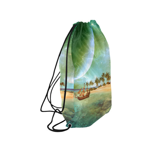 Wonderful seascape with island and ship Small Drawstring Bag Model 1604 (Twin Sides) 11"(W) * 17.7"(H)