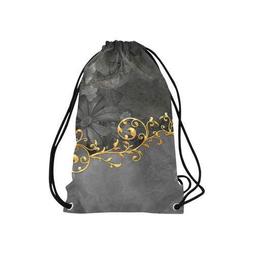 Vintage design in grey and gold Small Drawstring Bag Model 1604 (Twin Sides) 11"(W) * 17.7"(H)