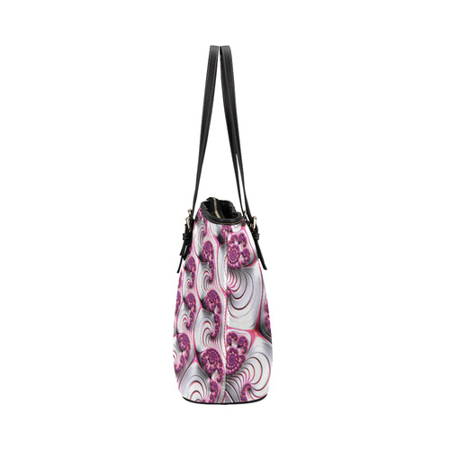 Pink Candy Divinity Fudge Fractal Art Leather Tote Bag/Large (Model 1651)