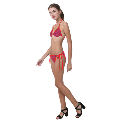 Red Pink Basket Weave Custom Bikini Swimsuit (Model S01)