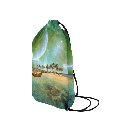 Wonderful seascape with island and ship Small Drawstring Bag Model 1604 (Twin Sides) 11"(W) * 17.7"(H)